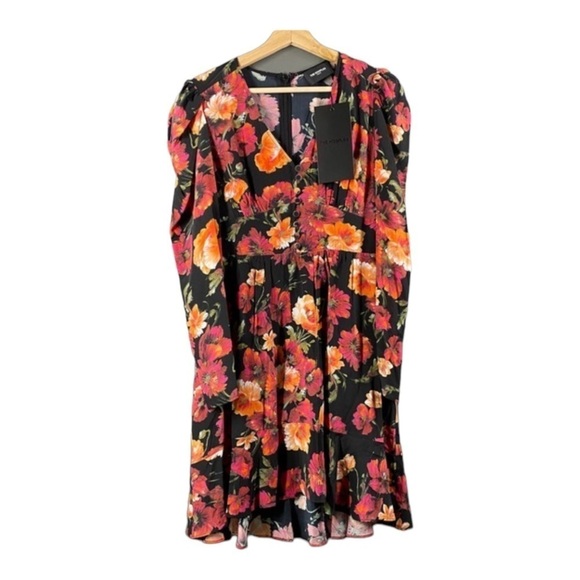 NWT THE KOOPLES Call Me Flower Black Floral Long Sleeve Mini Dress Size 3/Large - Picture 6 of 7